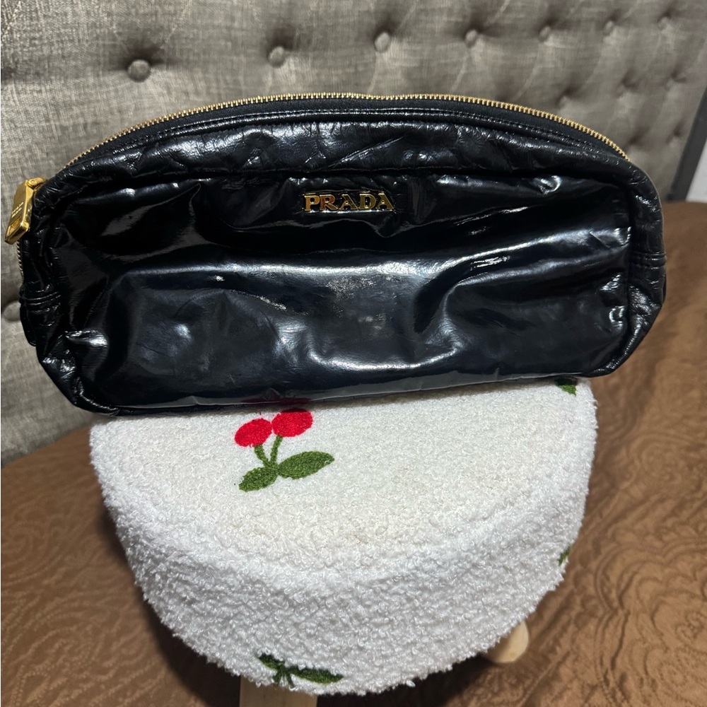 Prada Black Quilted Pouch with Gold Accents